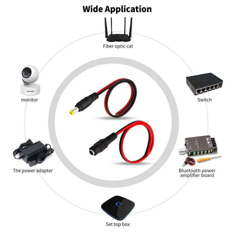 DaFuRui DC Pigtailï¼Œ18 Pairs 12V 2A DC Male Female Power Pigtail Cable Connector Wire 2.1x5.5mm DC Power Connectors for CCTV Security Camera and 12V Power Supply Adapter - Image 5